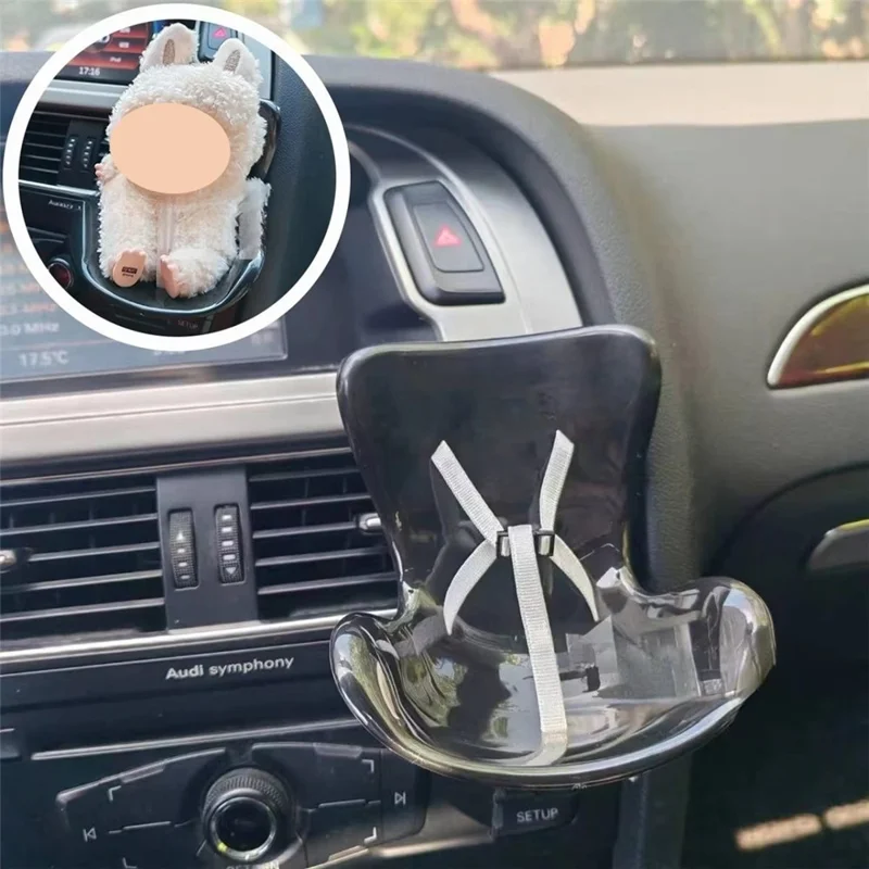 For Labubu Mini Plush Doll Safety Seat Car Air Outlet Mount Ornament Interior Decoration - Black