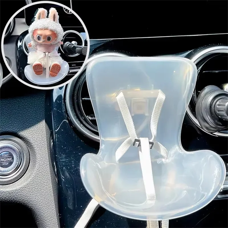 For Labubu Mini Plush Doll Safety Seat Car Air Outlet Mount Ornament Interior Decoration - Black