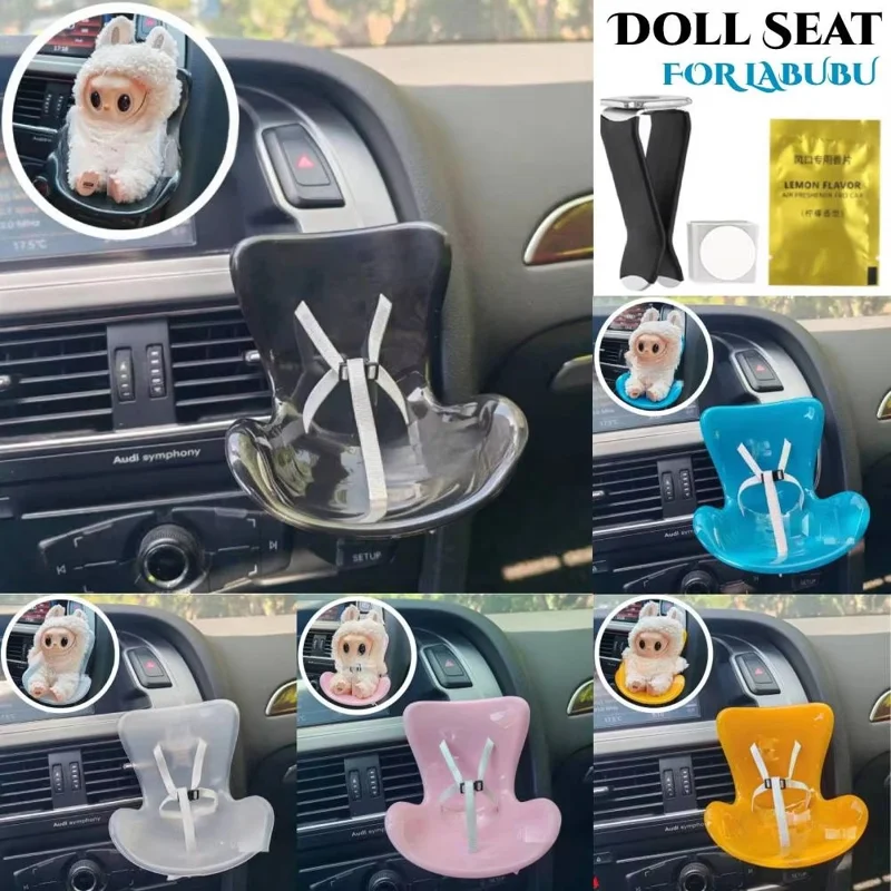 For Labubu Mini Plush Doll Safety Seat Car Air Outlet Mount Ornament Interior Decoration - Black