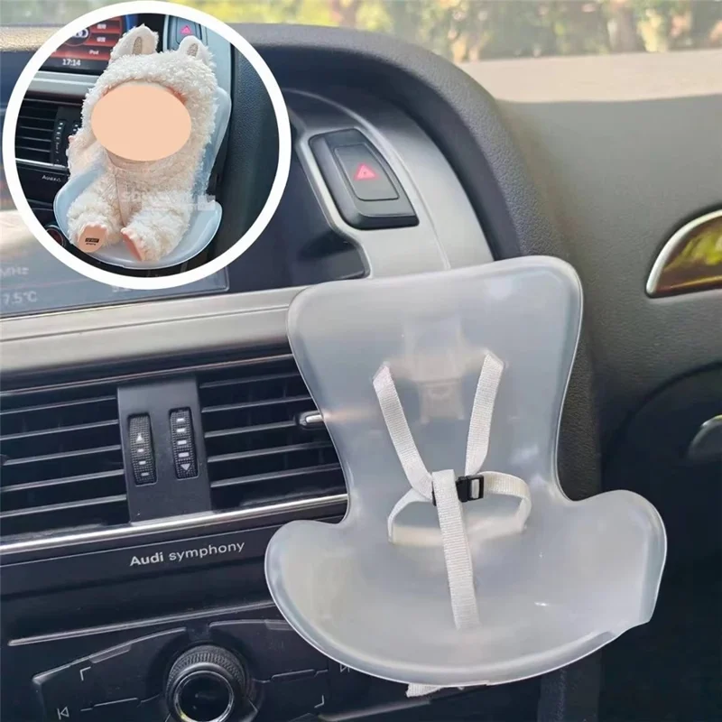 For Labubu Mini Plush Doll Safety Seat Car Air Outlet Mount Ornament Interior Decoration - Transparent