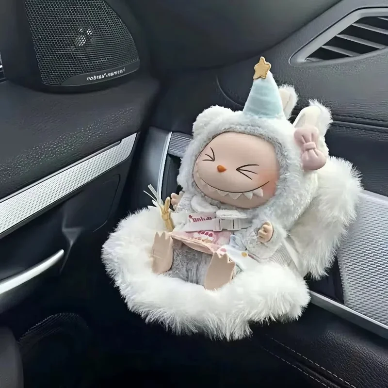 For Labubu Plush Doll Furry Car Vent Clip Holder Safety Seat 15-17cm Mini Figurines Display Stand - Pink+Yellow+Purple