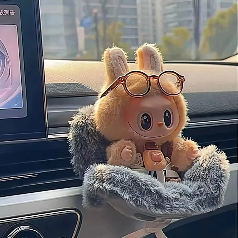 For Labubu Plush Doll Furry Car Vent Clip Holder Safety Seat 15-17cm Mini Figurines Display Stand - Pink+Yellow+Purple