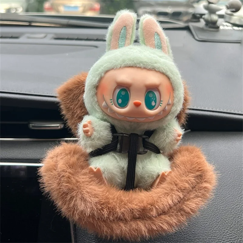 For Labubu Plush Doll Furry Car Vent Clip Holder Safety Seat 15-17cm Mini Figurines Display Stand - Pink+Yellow+Purple