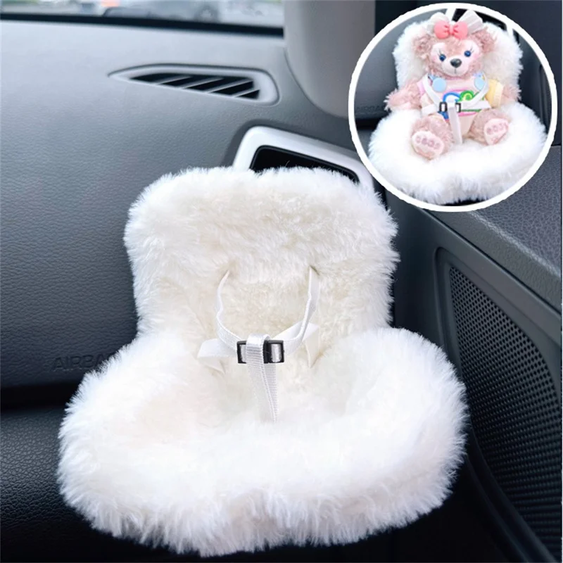 For Labubu Plush Doll Furry Car Vent Clip Holder Safety Seat 15-17cm Mini Figurines Display Stand - Pink+Yellow+Purple