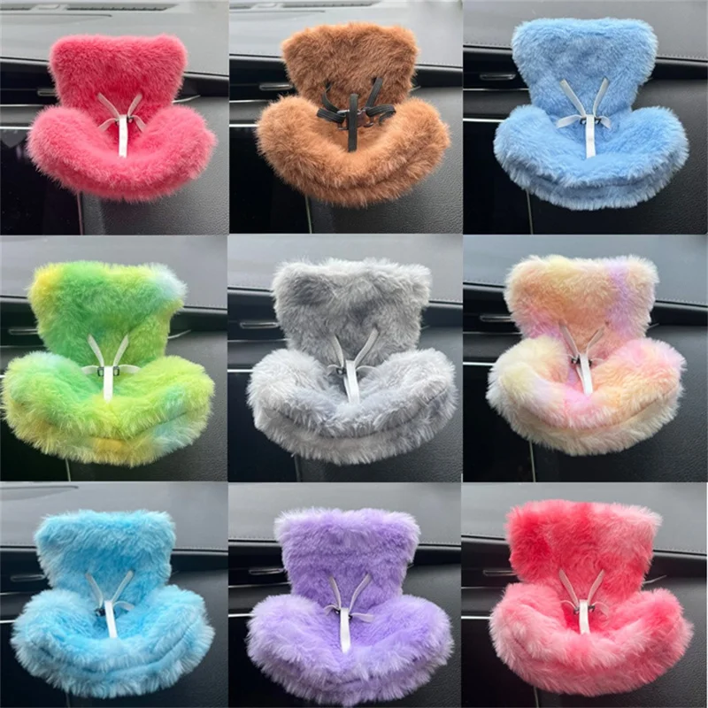 For Labubu Plush Doll Furry Car Vent Clip Holder Safety Seat 15-17cm Mini Figurines Display Stand - Pink+Yellow+Purple