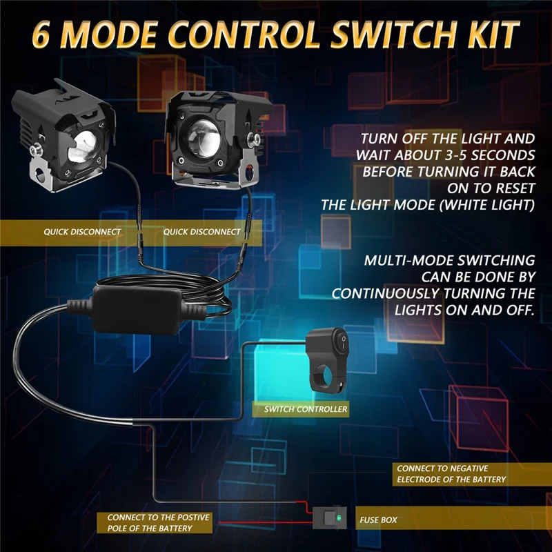 SK1 PRO 2 шт. 6 режимов LED фара для мотоцикла Ближний и дальний свет Электрический велосипедный прожекторный фонарь