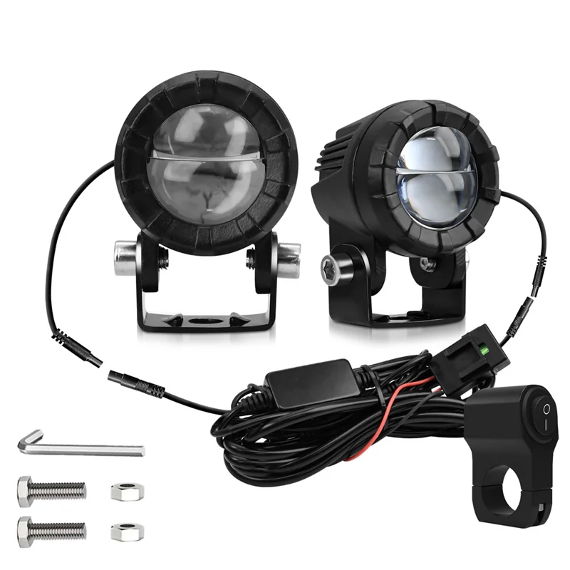 SK2 2 Stück 6 Modi Dual-Objektiv Motorrad LED-Scheinwerfer mit Hoch- und Niedrigstrahlmodus und Kontrollkabel-Set