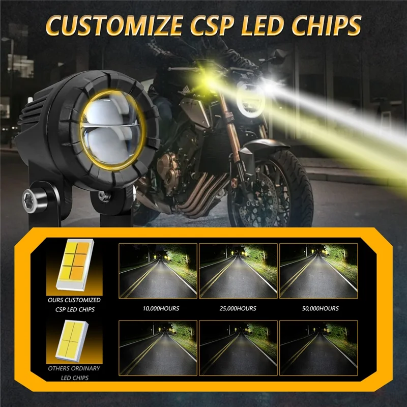 SK2 2 Stück 6 Modi Dual-Objektiv Motorrad LED-Scheinwerfer mit Hoch- und Niedrigstrahlmodus und Kontrollkabel-Set