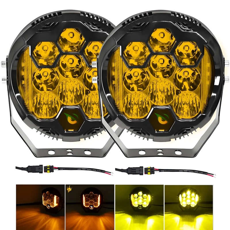 E7 Plus 1 Unidad Luz Diurna de 7 Pulgadas para Coche con Faro Lateral Intermitente, Resistente al Agua, Faro LED para Motocicleta - Luz Amarilla