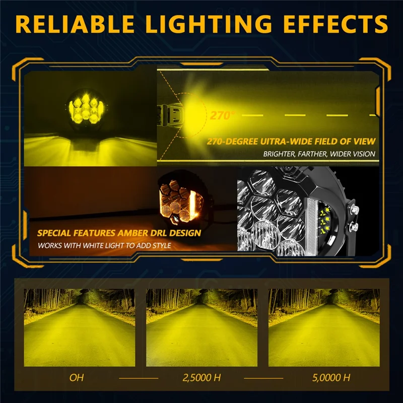 E7 Plus 1 Unidad Luz Diurna de 7 Pulgadas para Coche con Faro Lateral Intermitente, Resistente al Agua, Faro LED para Motocicleta - Luz Amarilla