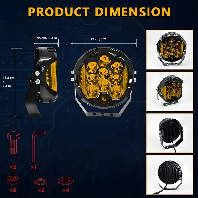 E7 Plus 1 Unidad Luz Diurna de 7 Pulgadas para Coche con Faro Lateral Intermitente, Resistente al Agua, Faro LED para Motocicleta - Luz Amarilla