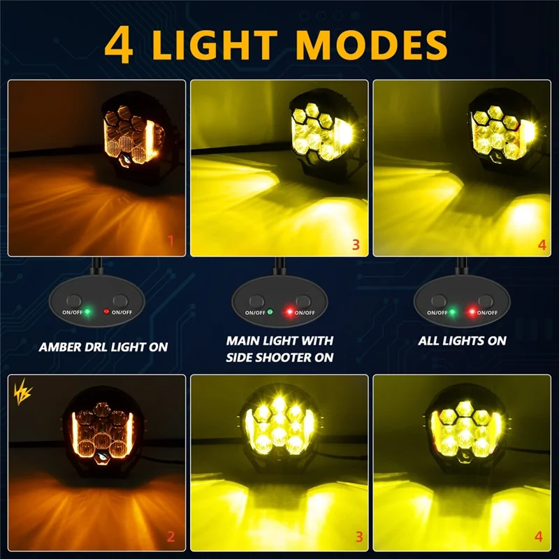 E7 Plus 1 Unidad Luz Diurna de 7 Pulgadas para Coche con Faro Lateral Intermitente, Resistente al Agua, Faro LED para Motocicleta - Luz Amarilla