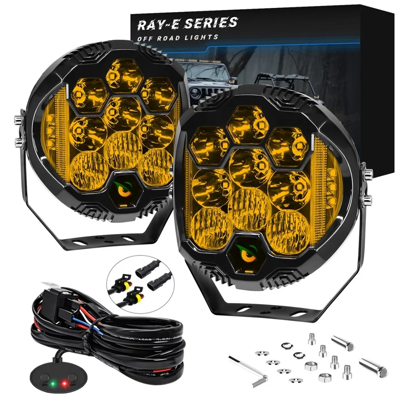 E7 Plus 2 Stück 7 Zoll Auto Tagfahrlicht Seitliche Blinkscheinwerfer Wasserdicht Motorrad LED-Scheinwerfer - Gelbes Licht