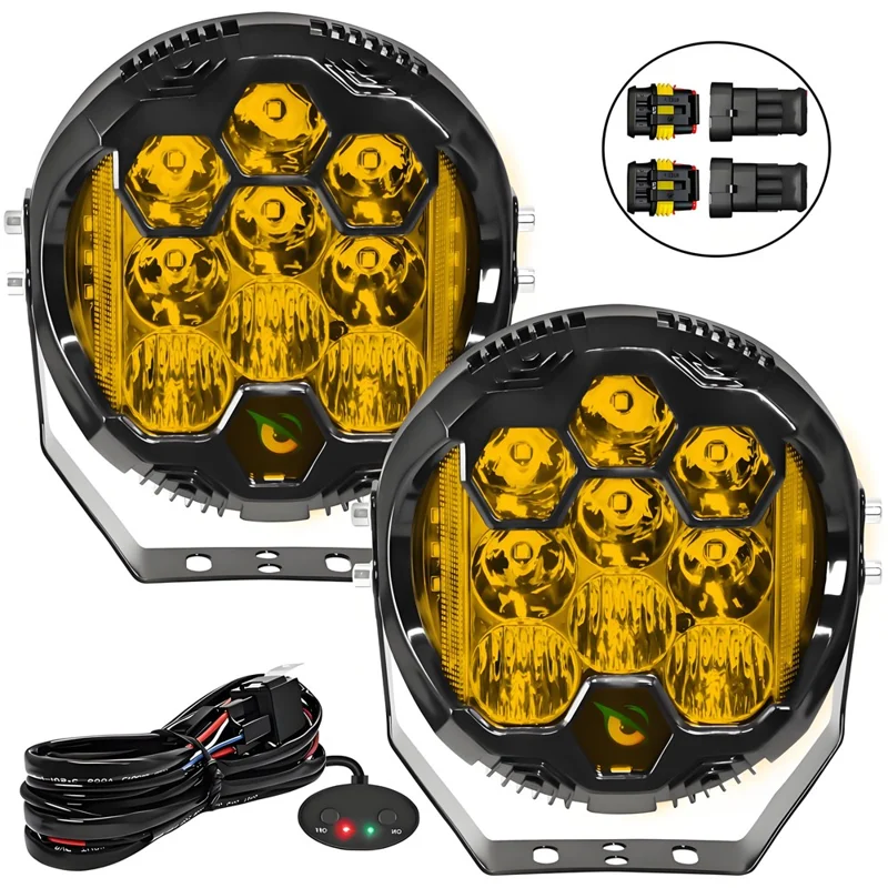 E7 Plus 2 Stück 7 Zoll Auto Tagfahrlicht Seitliche Blinkscheinwerfer Wasserdicht Motorrad LED-Scheinwerfer - Gelbes Licht