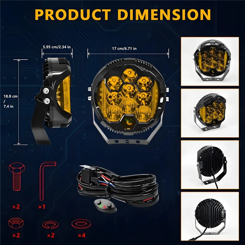 E7 Plus 2 Stück 7 Zoll Auto Tagfahrlicht Seitliche Blinkscheinwerfer Wasserdicht Motorrad LED-Scheinwerfer - Gelbes Licht