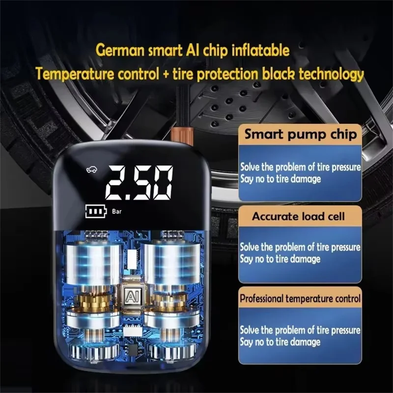 Inflador de neumáticos de coche de 100 W y 150 PSI, compresor de aire eléctrico portátil con pantalla digital para motocicleta / bicicleta / balón