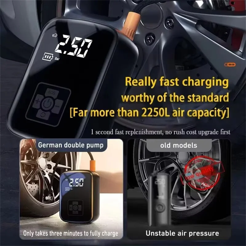 Inflador de neumáticos de coche de 100 W y 150 PSI, compresor de aire eléctrico portátil con pantalla digital para motocicleta / bicicleta / balón