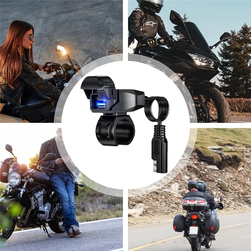Cargador USB resistente al agua IP66 para manillar de motocicleta de 18 W 5 V / 3 A, adaptador de carga rápida de SAE a USB