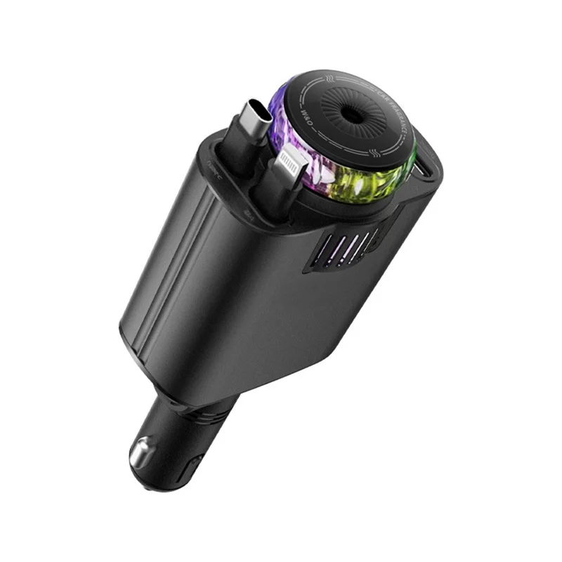 D1 Purple Light Multifunction PD 45W Car Charger with iP  /  Type C Retractable Cable Star Projector Aromatherapy Diffuser