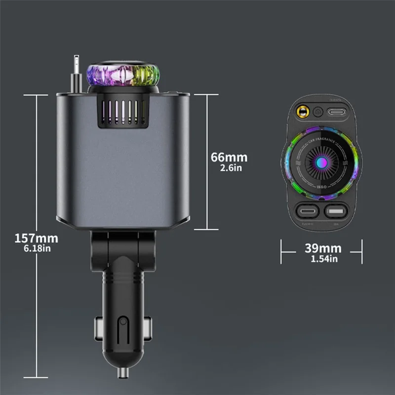 D1 Red Light Multifunction PD 45W Car Charger with iP  /  Type C Retractable Cable Star Projector Aromatherapy Diffuser