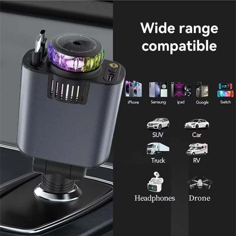 D1 Red Light Multifunction PD 45W Car Charger with iP  /  Type C Retractable Cable Star Projector Aromatherapy Diffuser