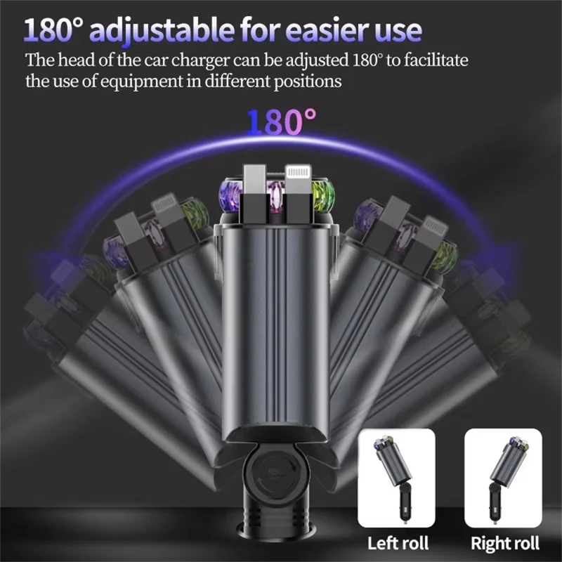D1 Red Light Multifunction PD 45W Car Charger with iP  /  Type C Retractable Cable Star Projector Aromatherapy Diffuser