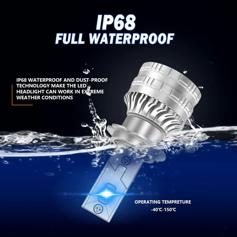 K9S 1 Par de Bombillas LED H7 para Faros 6000K IP68 Impermeables de Aleación de Aluminio para Faros de Coche