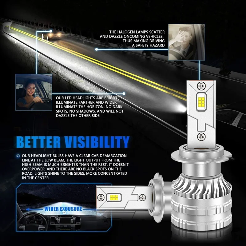 K9S 1 Par de Bombillas LED H7 para Faros 6000K IP68 Impermeables de Aleación de Aluminio para Faros de Coche