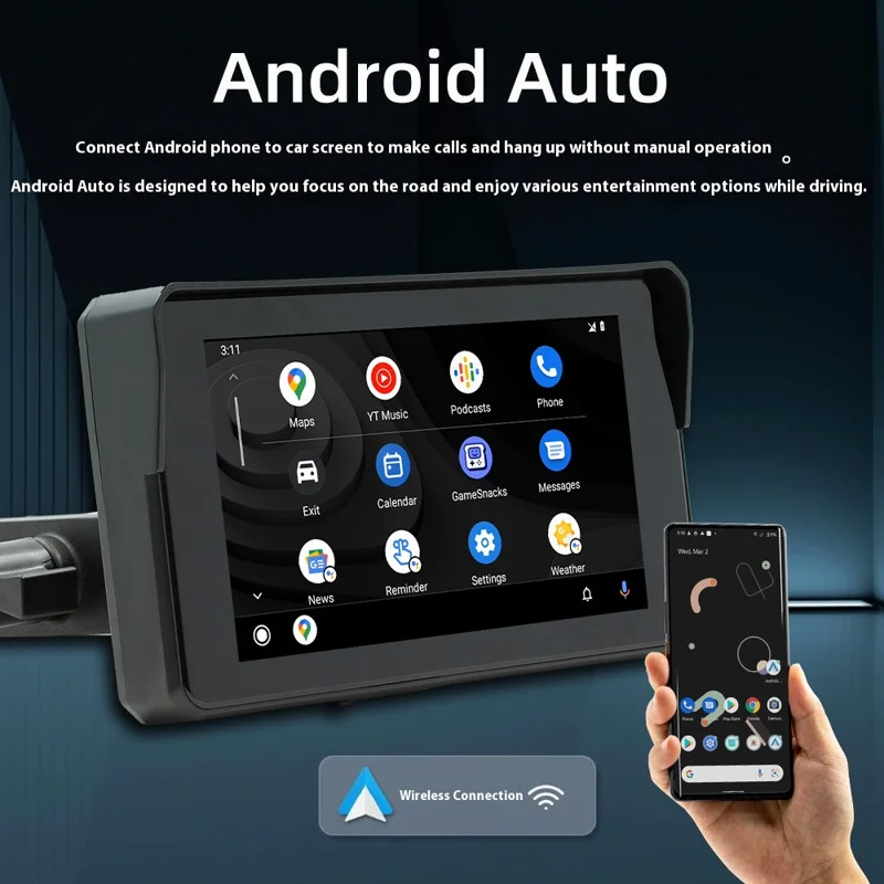 B5354 5 Inch TFT Screen Motorcycle Portable MP5 Player IP65 Waterproof Dual Bluetooth-compatible Wireless CarPlay