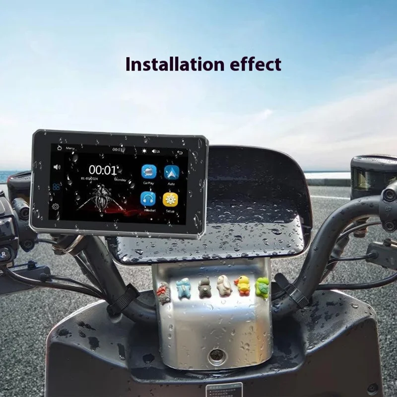 B5354 5 Inch TFT Screen Motorcycle Portable MP5 Player IP65 Waterproof Dual Bluetooth-compatible Wireless CarPlay
