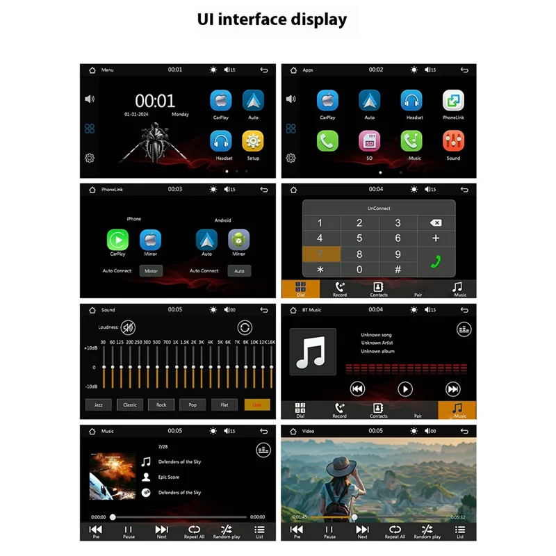 B5354 5 Inch TFT Screen Motorcycle Portable MP5 Player IP65 Waterproof Dual Bluetooth-compatible Wireless CarPlay