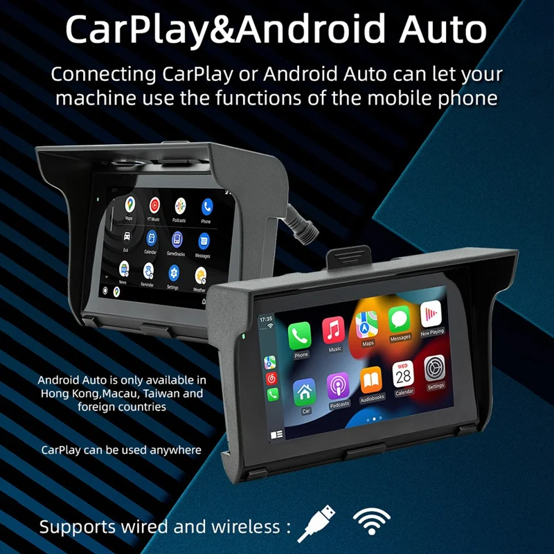 B5350 5 Inch Touch Screen Motorcycle MP5 Player Waterproof Bluetooth-compatible Dash Cam Wireless CarPlay