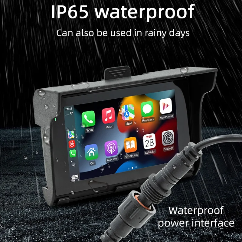 B5350 5 Inch Touch Screen Motorcycle MP5 Player Waterproof Bluetooth-compatible Dash Cam Wireless CarPlay