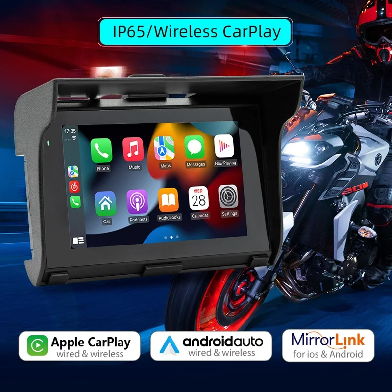 B5350 5 Inch Touch Screen Motorcycle MP5 Player Waterproof Bluetooth-compatible Dash Cam Wireless CarPlay
