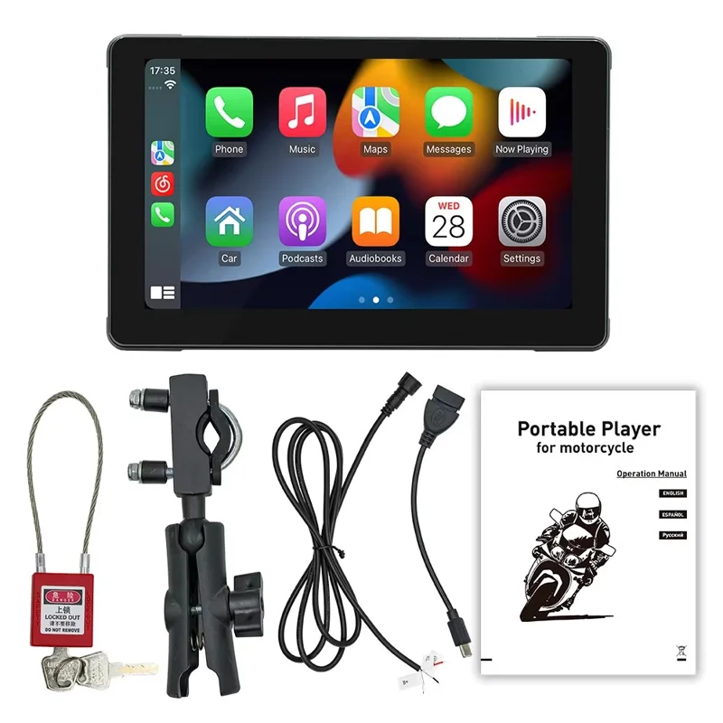 B5351 7 Inch HD IPS Screen Waterproof Motorcycle Dash Cam Dual Bluetooth-compatible CarPlay MP5 Player for Android iOS