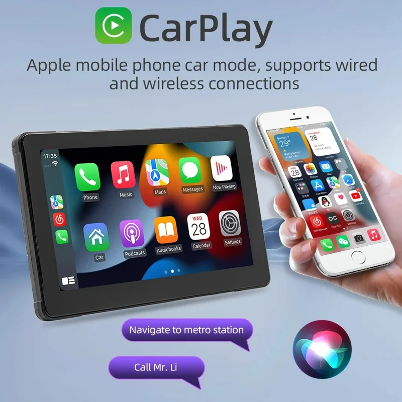 B5351 7 Inch HD IPS Screen Waterproof Motorcycle Dash Cam Dual Bluetooth-compatible CarPlay MP5 Player for Android iOS