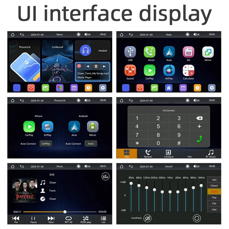 B5351 7 Inch HD IPS Screen Waterproof Motorcycle Dash Cam Dual Bluetooth-compatible CarPlay MP5 Player for Android iOS