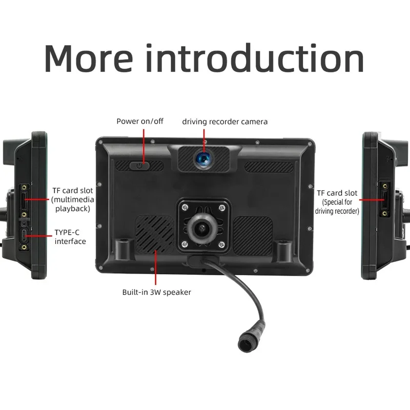 B5351 7 Inch HD IPS Screen Waterproof Motorcycle Dash Cam Dual Bluetooth-compatible CarPlay MP5 Player for Android iOS