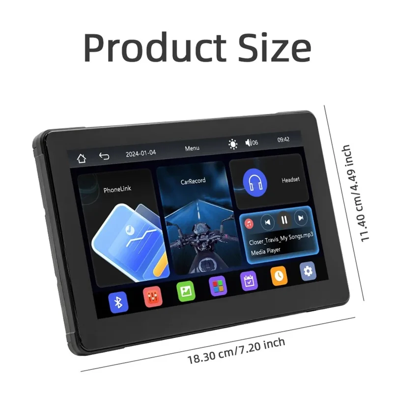 B5351 7 Inch HD IPS Screen Waterproof Motorcycle Dash Cam Dual Bluetooth-compatible CarPlay MP5 Player for Android iOS