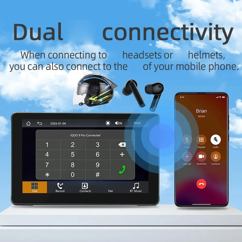 B5351 7 Inch HD IPS Screen Waterproof Motorcycle Dash Cam Dual Bluetooth-compatible CarPlay MP5 Player for Android iOS