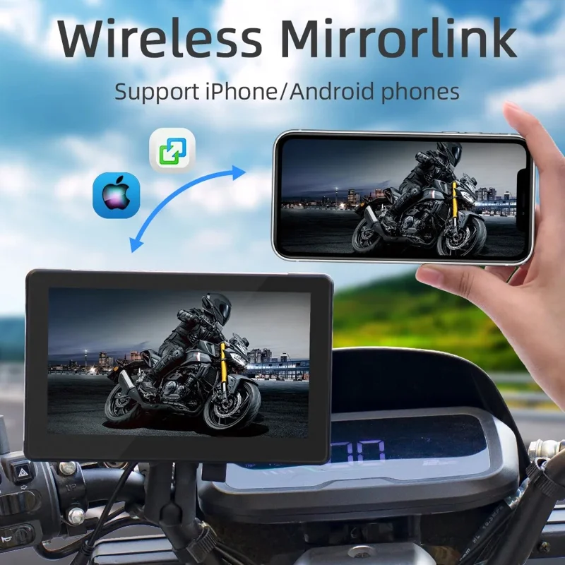 B5351 7 Inch HD IPS Screen Waterproof Motorcycle Dash Cam Dual Bluetooth-compatible CarPlay MP5 Player for Android iOS