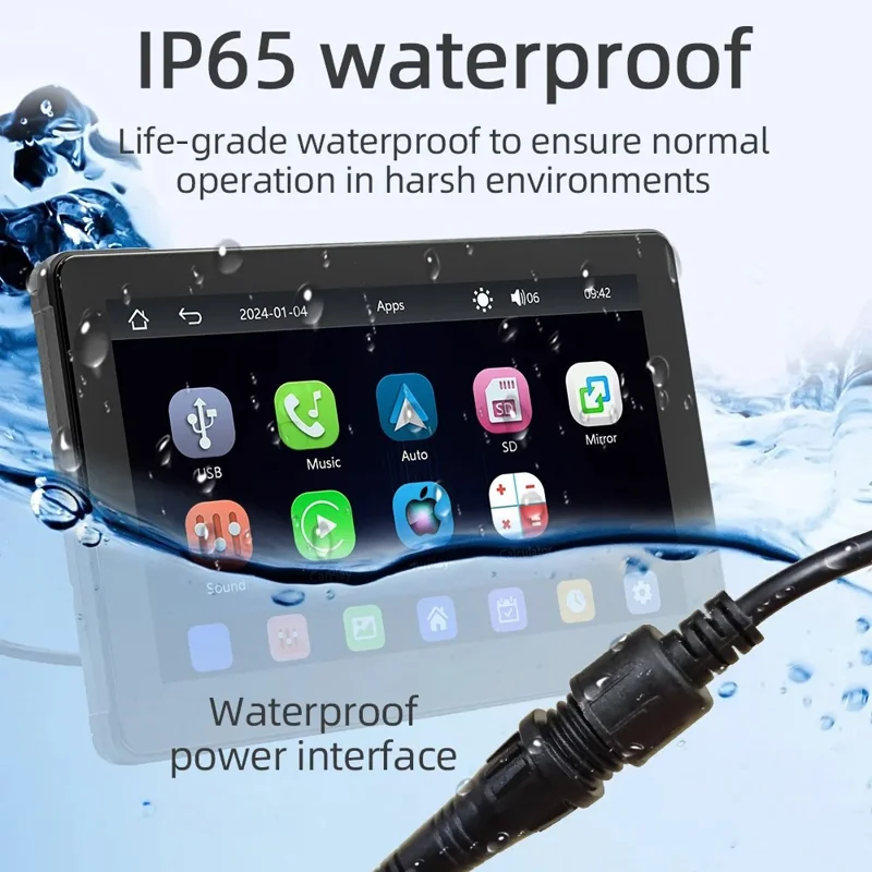 B5351 7 Inch HD IPS Screen Waterproof Motorcycle Dash Cam Dual Bluetooth-compatible CarPlay MP5 Player for Android iOS