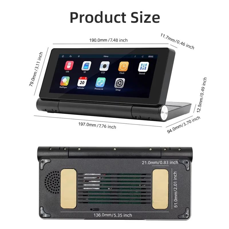 B5369 Car MP5 Player 6.86 Inch 180 Degree Flip Screen Bluetooth-compatible CarPlay Dash Cam DVR