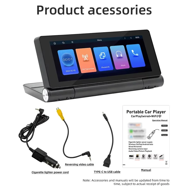 B5369 Car MP5 Player 6.86 Inch 180 Degree Flip Screen Bluetooth-compatible CarPlay Dash Cam DVR