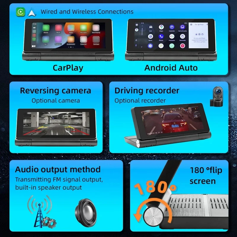 B5369 Car MP5 Player 6.86 Inch 180 Degree Flip Screen Bluetooth-compatible CarPlay Dash Cam DVR