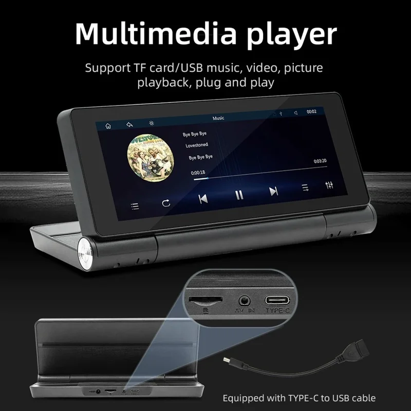 B5369 Car MP5 Player 6.86 Inch 180 Degree Flip Screen Bluetooth-compatible CarPlay Dash Cam DVR