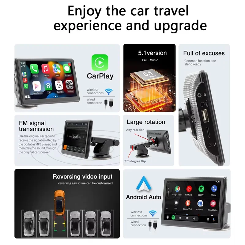 B500W 7 Inch Smart Voice Control Wireless CarPlay MP5 Player FM Transmitter with AHD Function (No Camera)