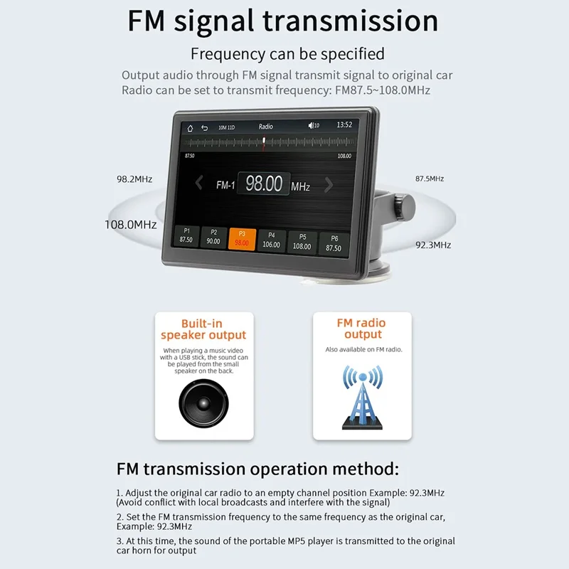 B500W 7 Inch Smart Voice Control Wireless CarPlay MP5 Player FM Transmitter with AHD Function (No Camera)