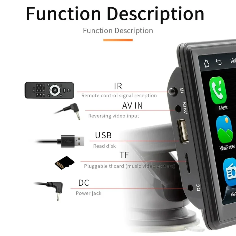 B500W 7 Inch Smart Voice Control Wireless CarPlay MP5 Player FM Transmitter with AHD Function (No Camera)