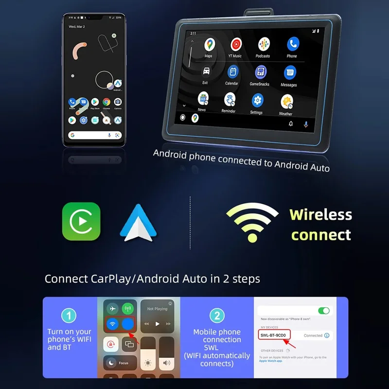 B5307 Wireless CarPlay 7 Inch HD Screen Portable Car Navigation Bluetooth-compatible MP5 Player